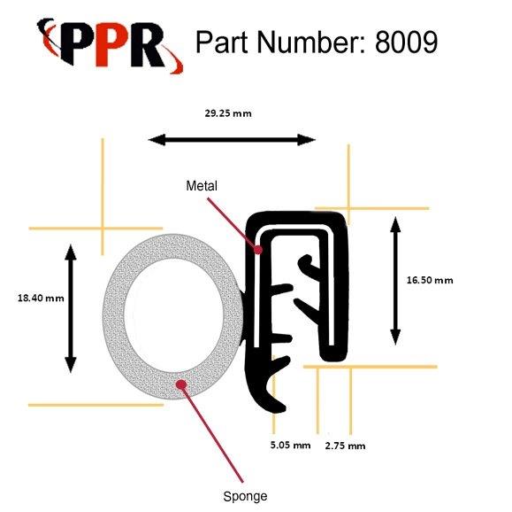 Trim Seal-Trim Seals,EPDM,Dual Extrusion,Steel Reinforced,8009