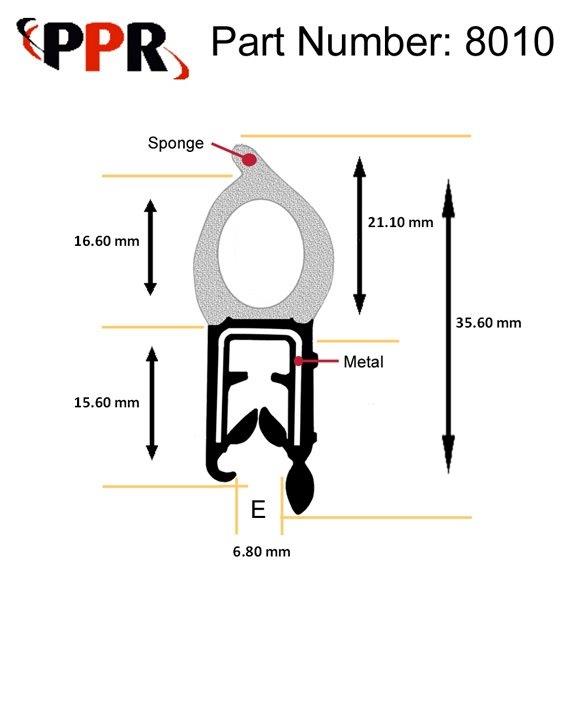 Trim Seal-Trim Seals,EPDM,Dual Extrusion,Steel Reinforced,8010